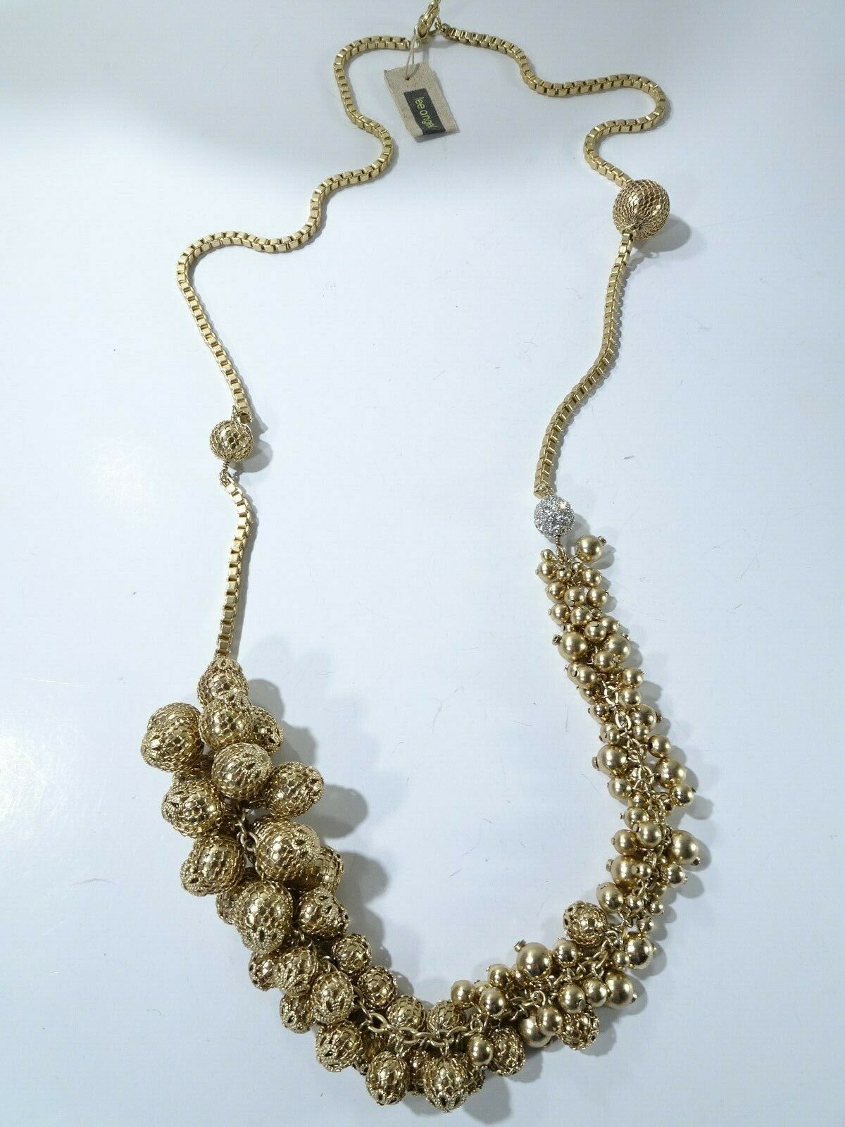 

Lee Angel Womens Gold Net Bauble Fireball Cluster Box Link Long Necklace NWT 298