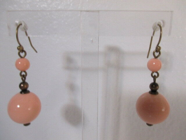 

Lee Angel Womens Peach bead Brass Link Drop Earrings NIP 75