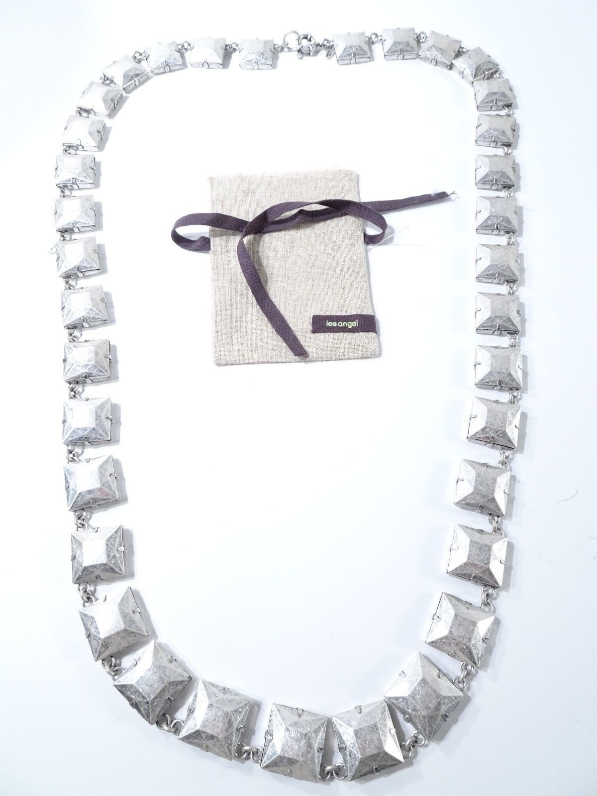 

Lee Angel Womens Antique Silver Piper Square Long Necklace NWT 195