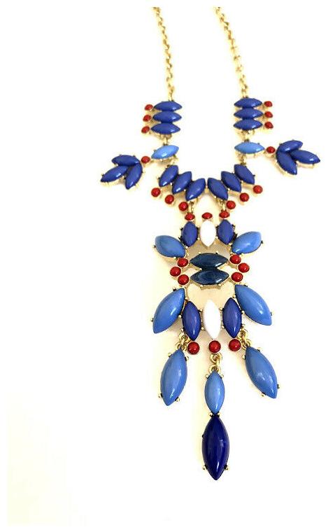 

Lee by Lee Angel Women s Ornate Cabochon Statement Necklace NIP 110 BLUE RED