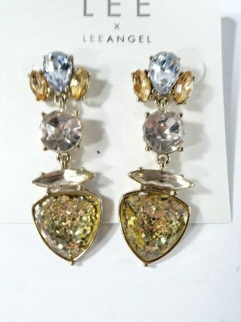 

LEE by Lee Angel Kaleidoscope Crystal Pyrite GOLD Drop Earrings NWT 70