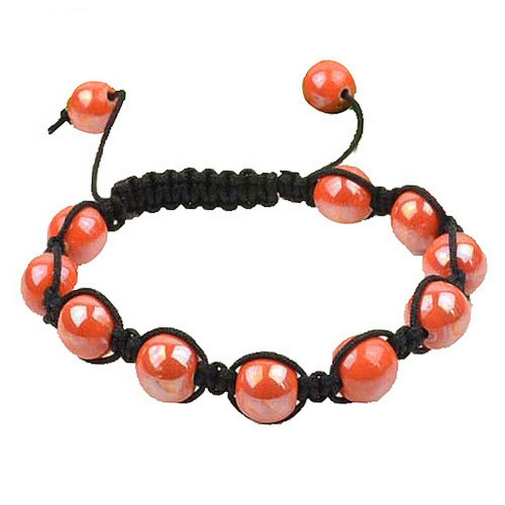 

Light Orange Beaded On Black Cord Ball Bracelet