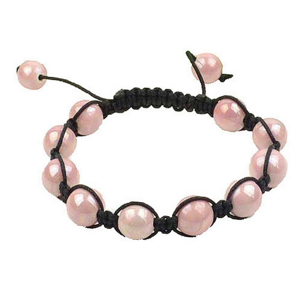 

Light Pink Beaded On Black Cord Ball Bracelet