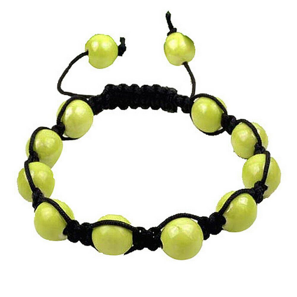 

Light Yellow Beaded On Black Cord Ball Bracelet