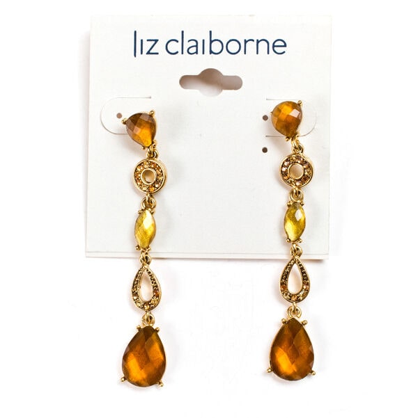 

Liz Claiborne Goldtone Faceted Crystal Pierced Earrings 2 1 4 NEW Signed
