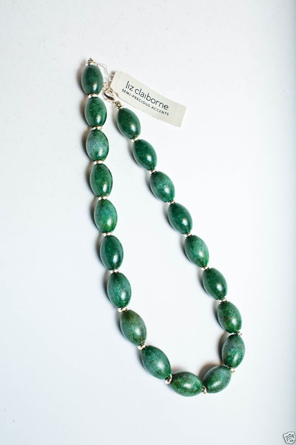 

Liz Claiborne Silvertone Semi-Precious Accents Beaded Necklace 18 Signed New