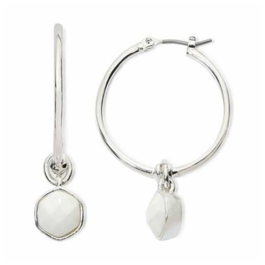 

Liz Claiborne Silver-Tone White Hoop Drop Pierced Earrings 1 1 2 NEW Signed