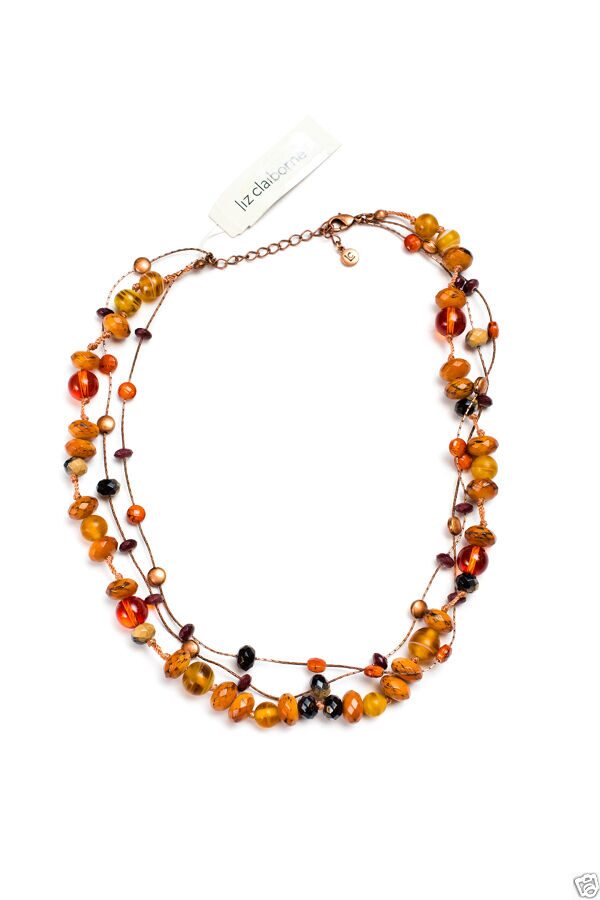 

Liz Claiborne Triple Stranded Coppertone Beaded Necklace Signed New 18