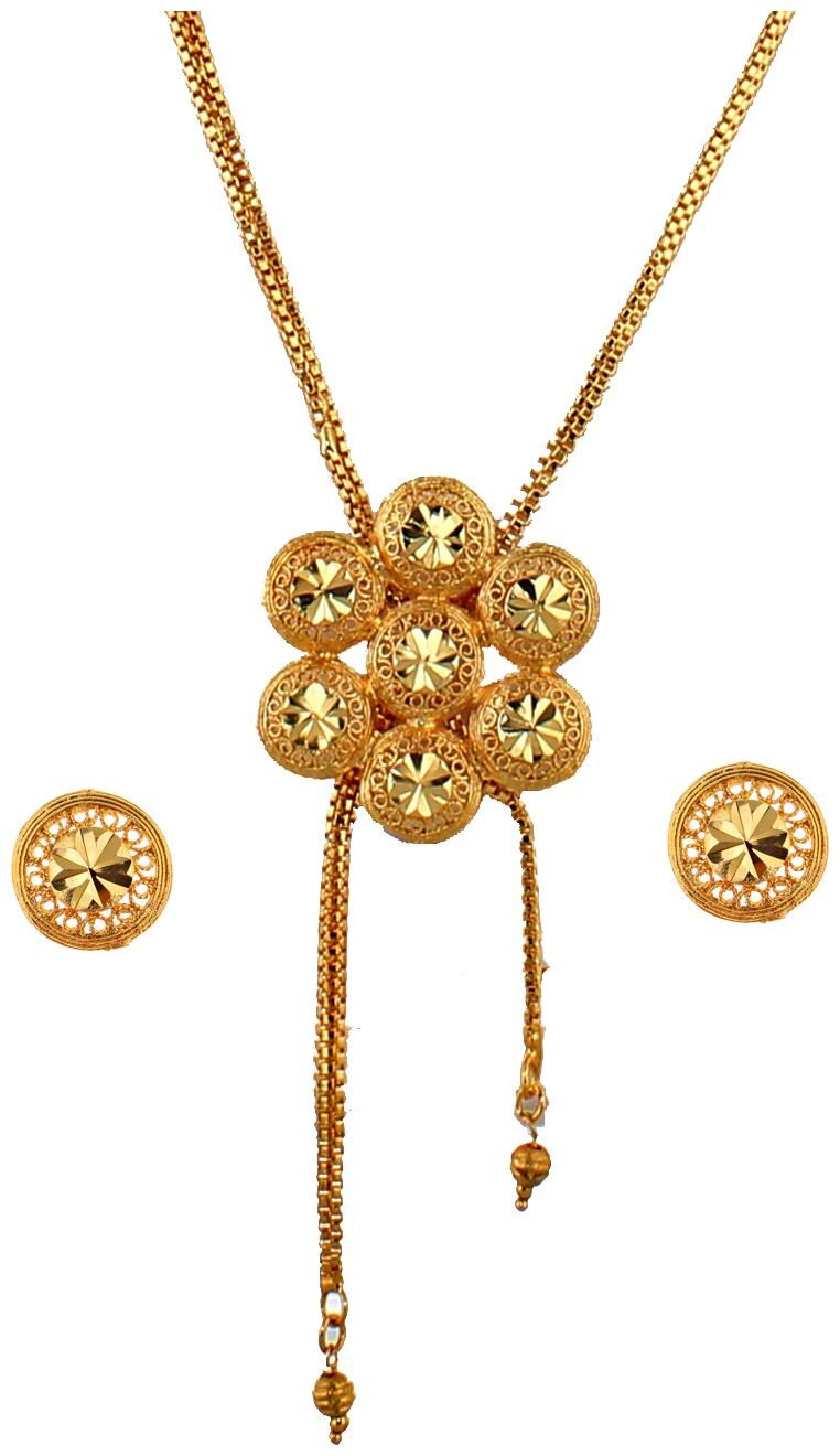 

Lucky Jewellery Designer Gold Plated With Long Chain Tie shape Sunflower knot golden locket pendant Set