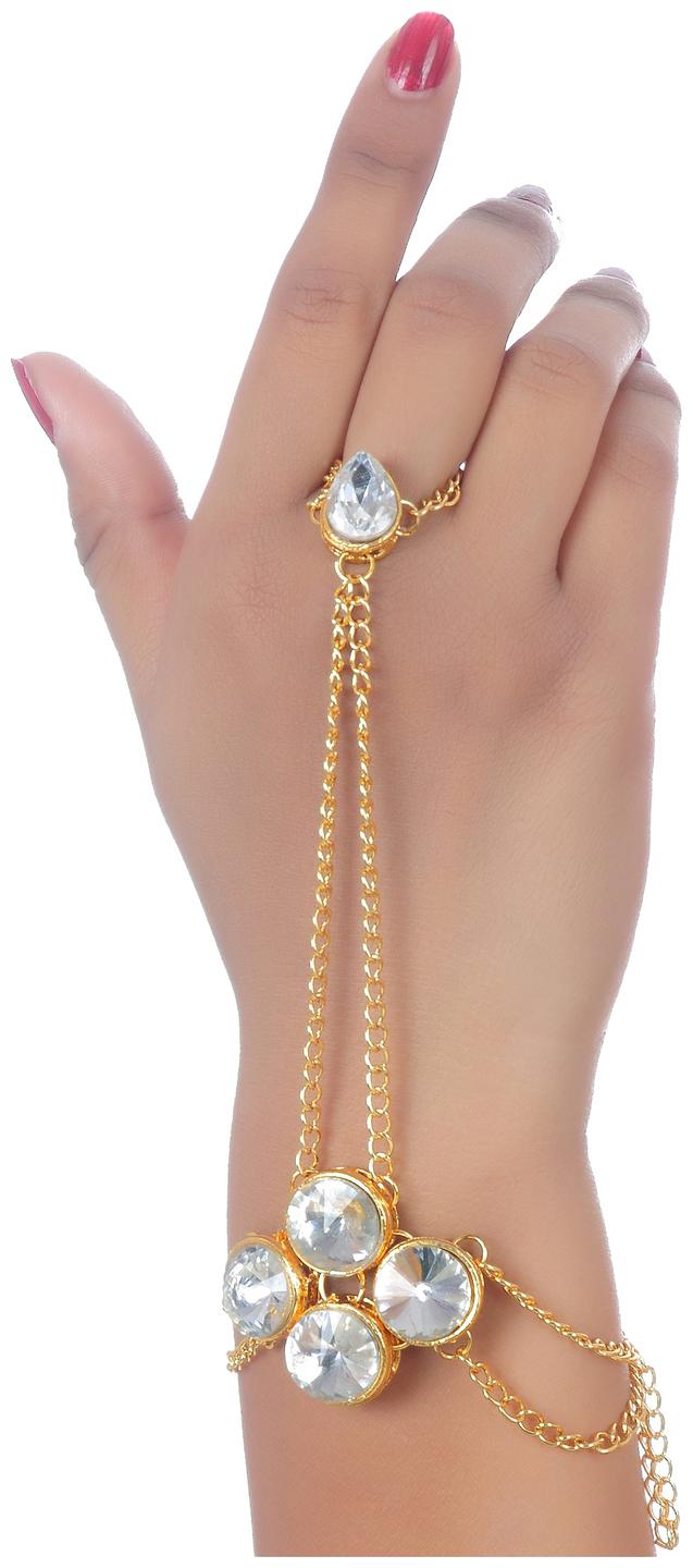 

Lucky Jewellery Elegant White Color Gold Plated Stone Hand Bracelet