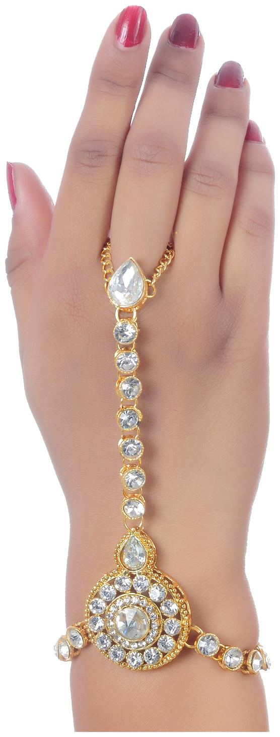 

Lucky Jewellery Elegant White Color Gold Plated Stone Hand Bracelet