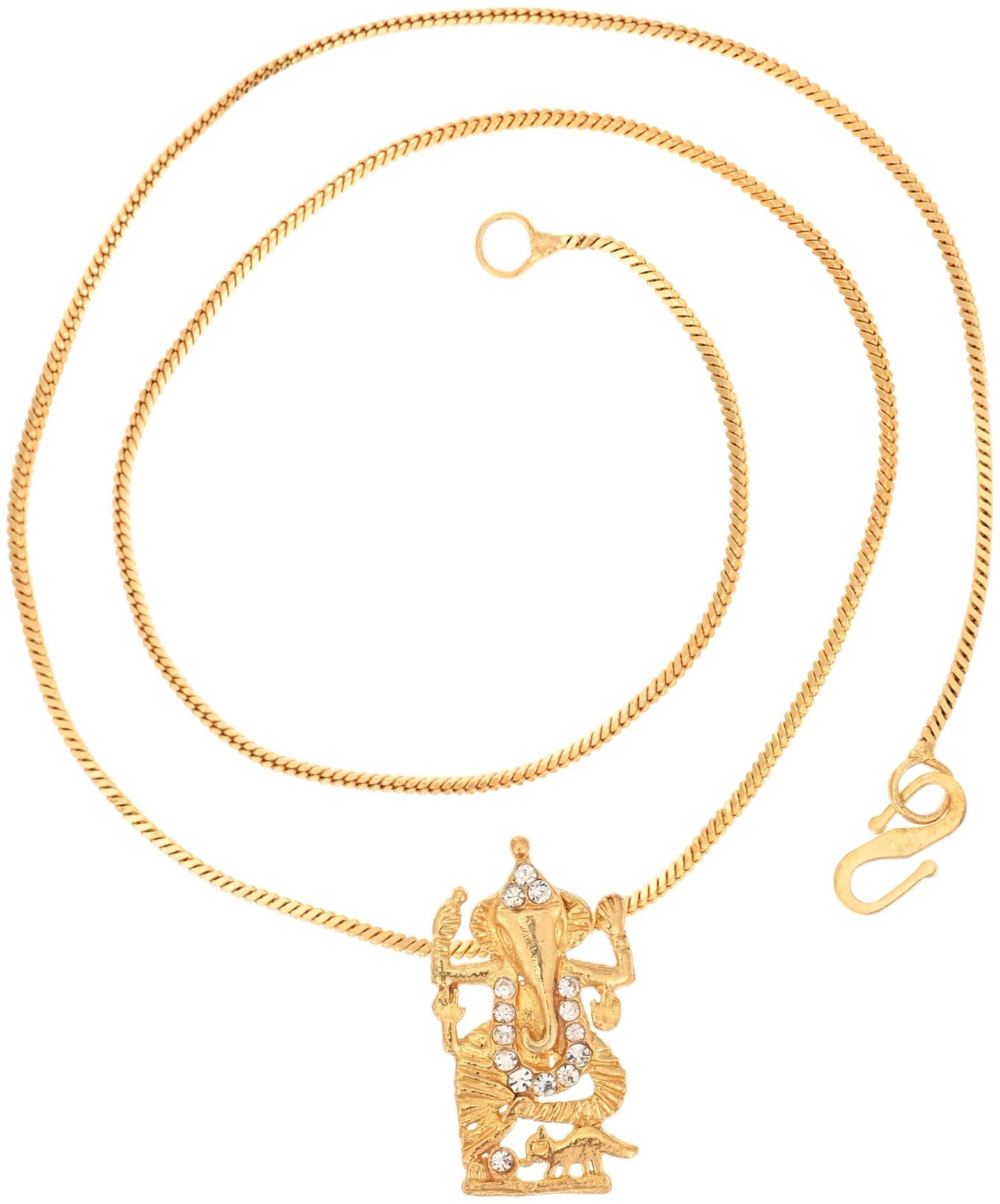 

Maalgodam Gold Plated Ganesha Religious God Pendant with 18 Chain for Men Women