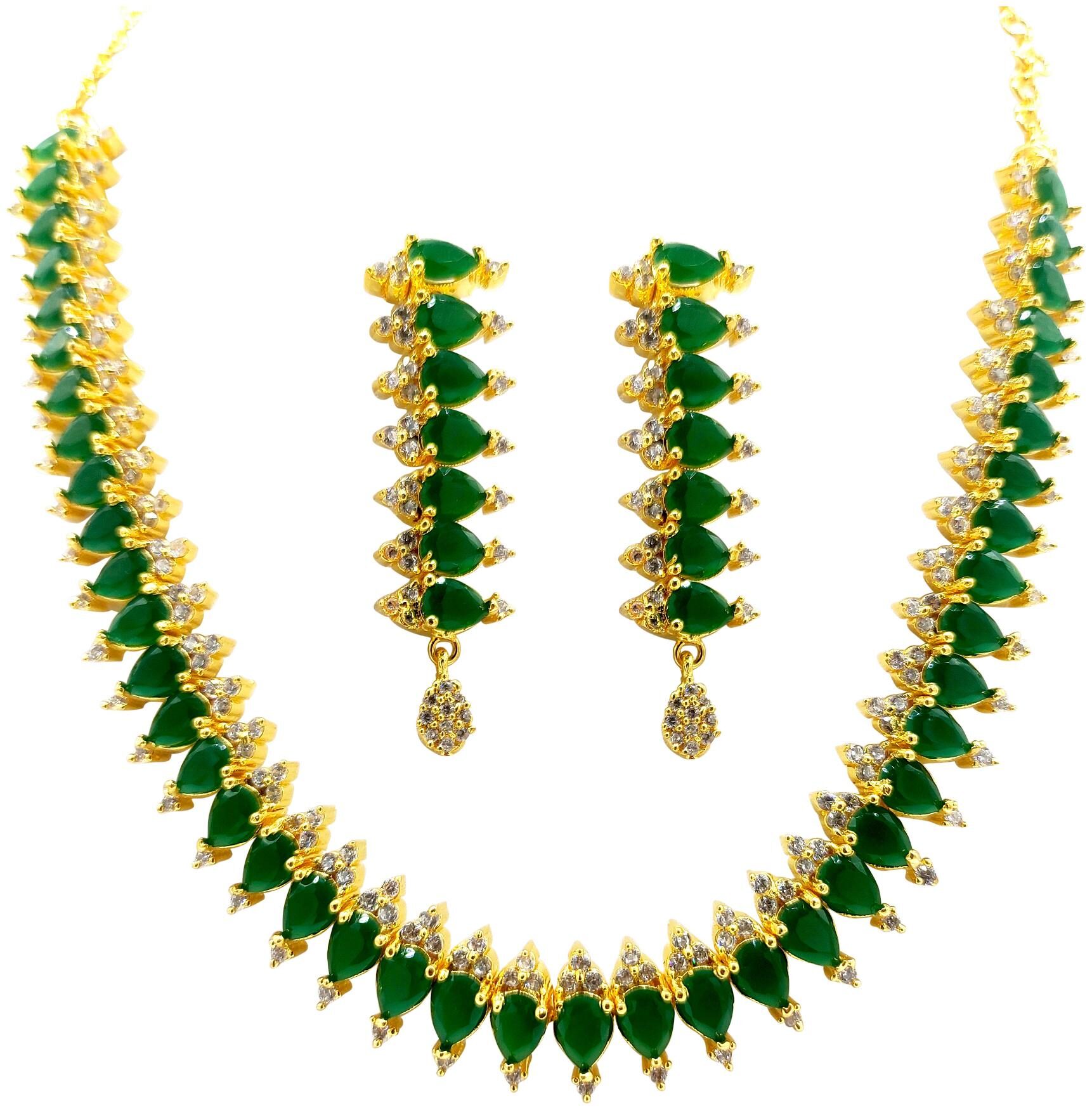 

Maha Gauri Green Necklace Set For Women