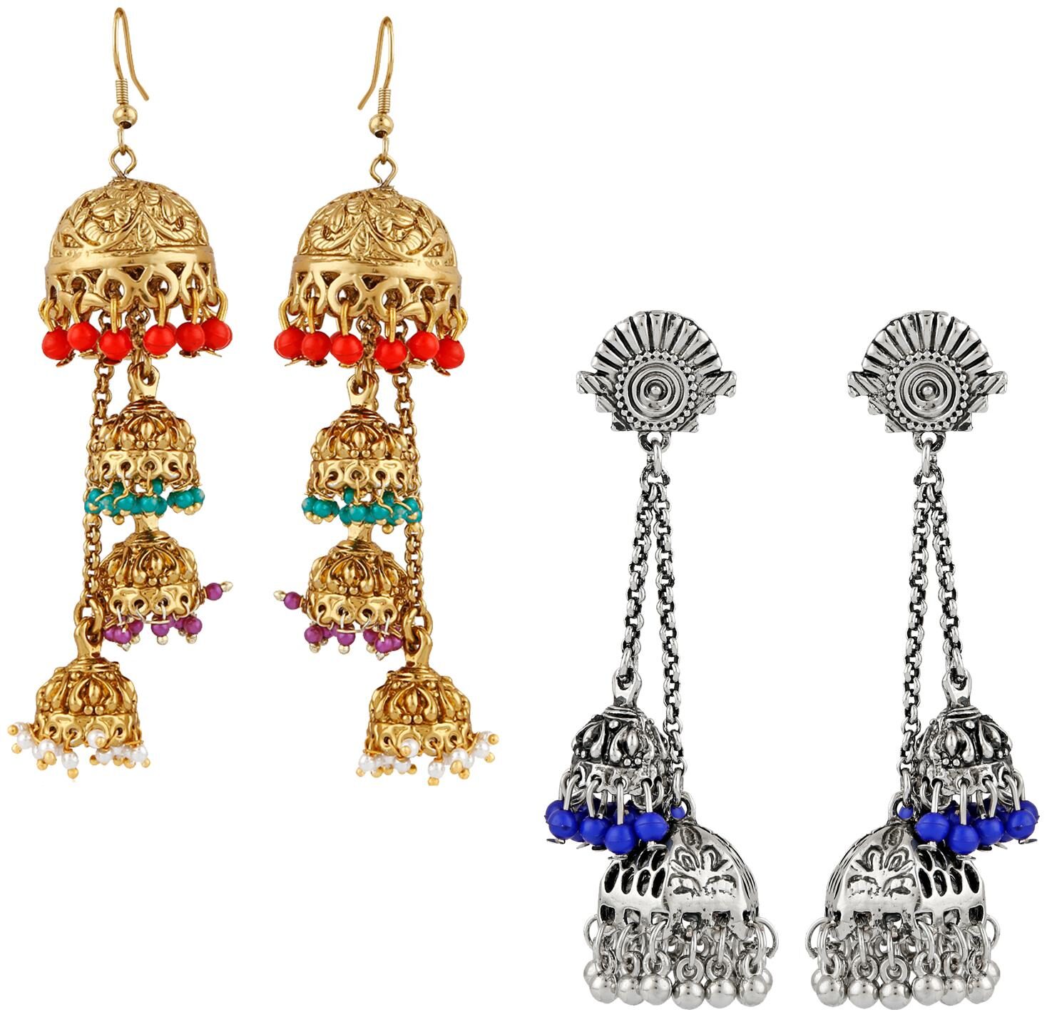 

Mahi Alluring Combo of multilayer and two layered jhumki earrings with multicolour beads for Women CO1104827M