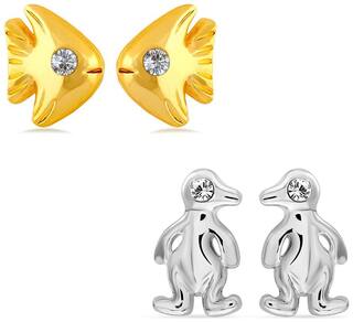 Mahi Combo of Fish Penguin Stud Earrings for Women CO1104500M