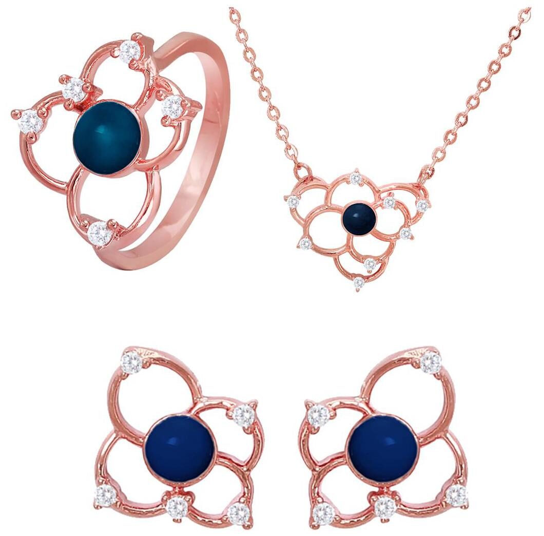 

Mahi Combo of CZ Blue Flower Rosegold Plated Pendant Set with Ring for Women CO1104438Z10
