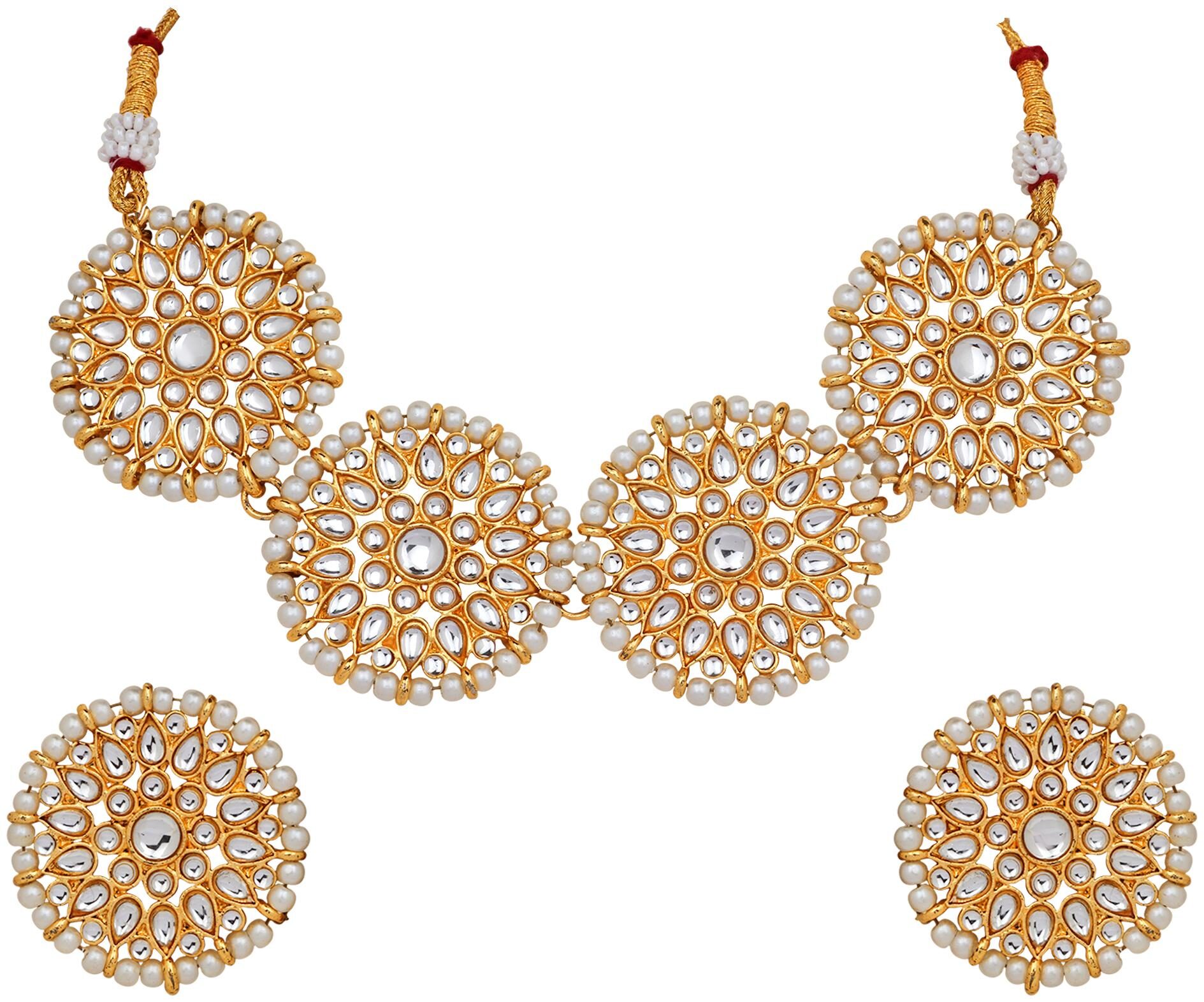 

Mahi Ethnic Gold Plated Gold Kundan Round Shape Chokar Necklace Set For Women VNCJ100171