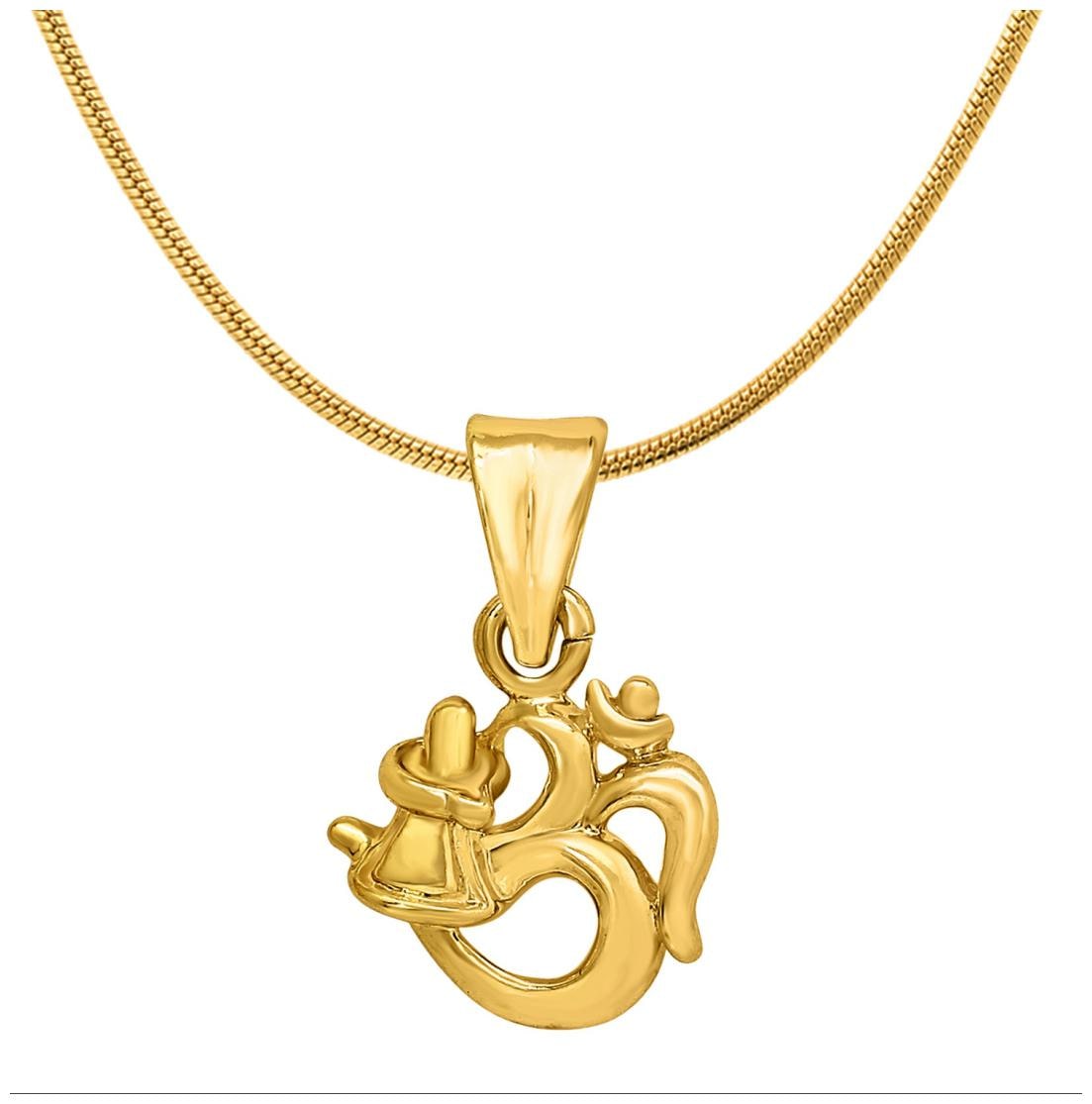 

Mahi Exa Collection Om Shivalinga Gold Plated Religious God Pendant with Chain for Men Women PS6012018G