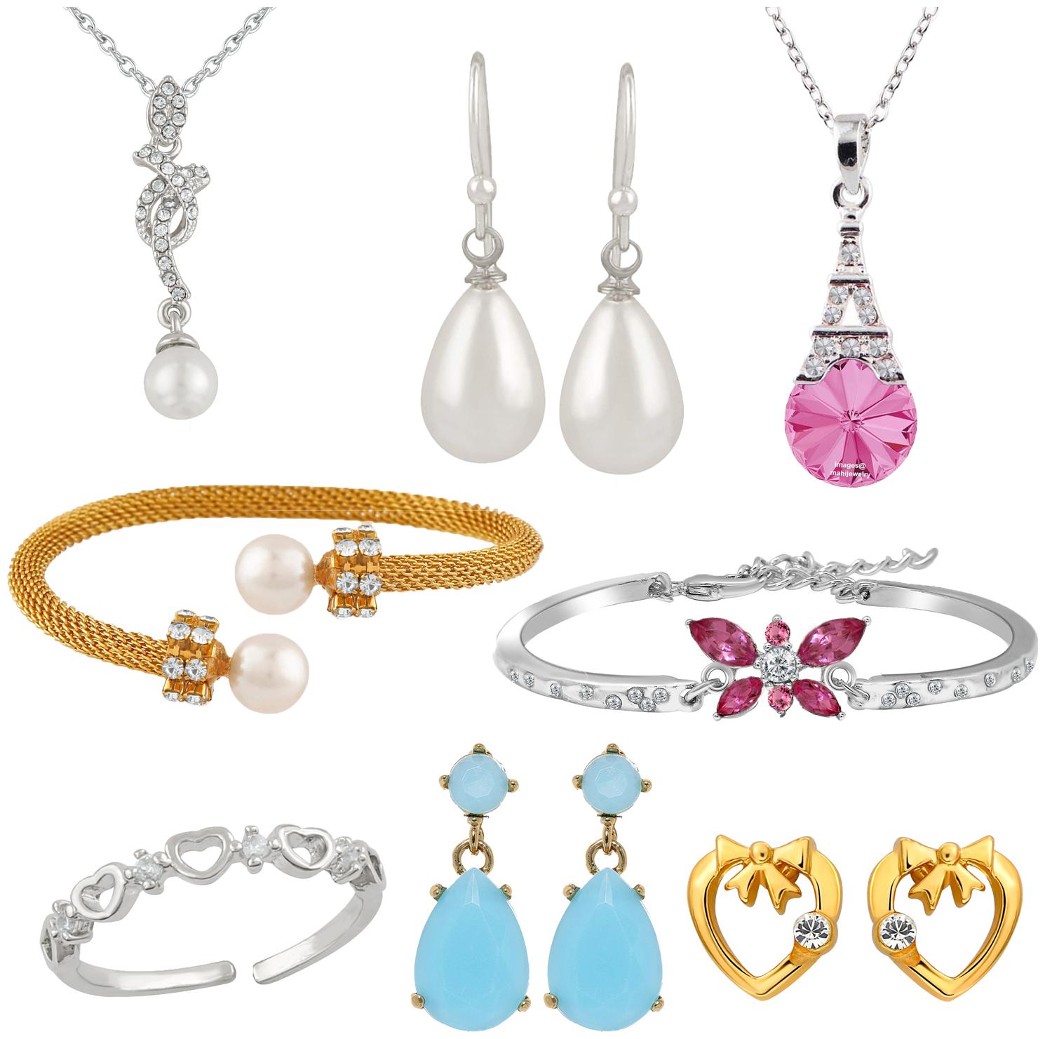 

Mahi Glamorous Combo of Pendants Earrings Finger ring Kada and Bracelet for women and women CO1105028M