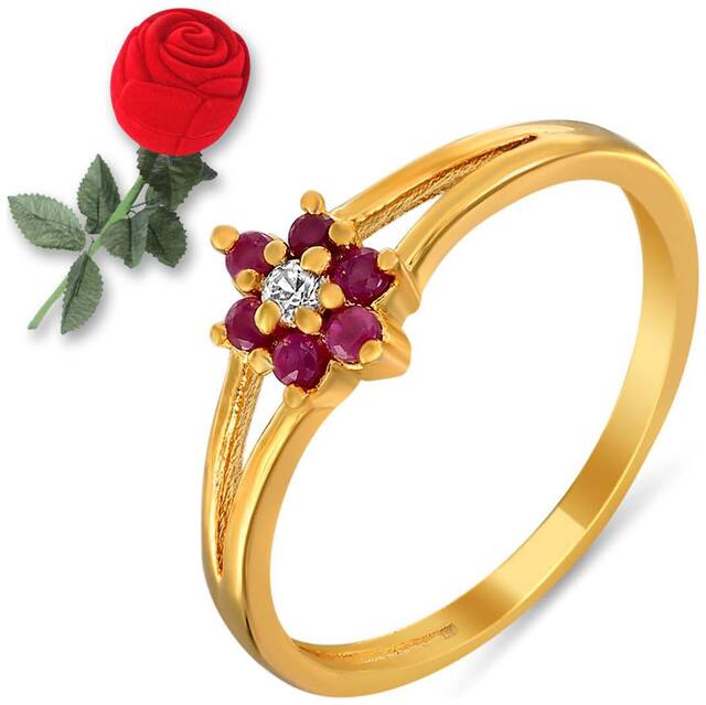 Mahi Ruby & CZ with Rose Shaped Box Fashion Finger Ring for Women FR5100298GBx14 Free Rose Box