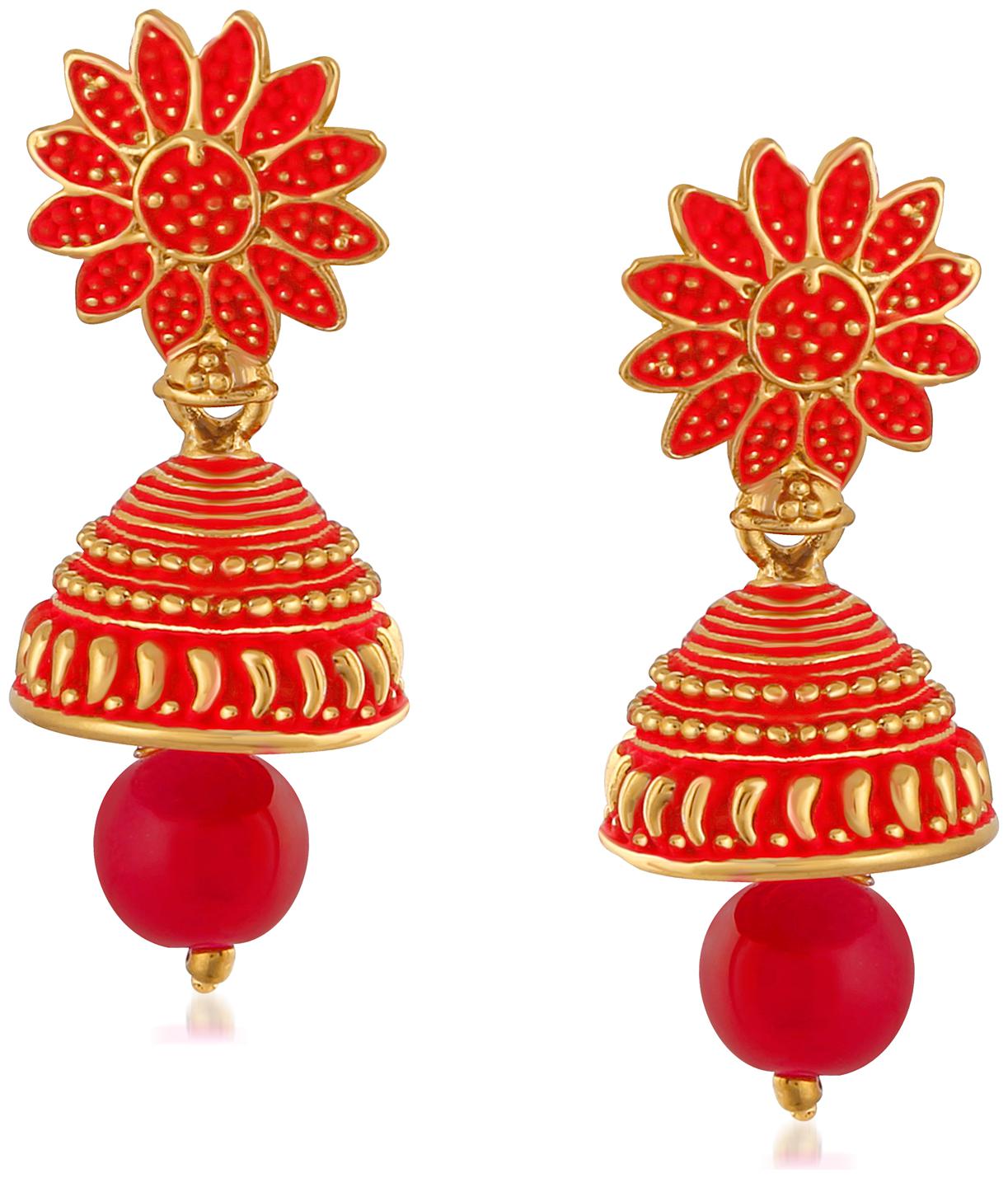 

Mahi Meenakari Work Red Artificial Bead Floral Jhumka Drop Earrings for Women ER1109695G