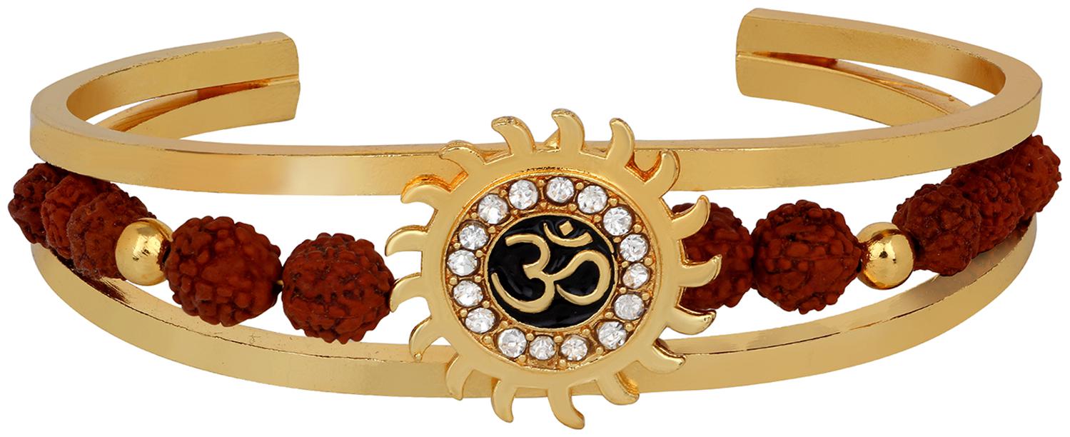 

Mahi Om Sun Cuff Kada Bracelet With Rudraksh And Crystal For Men (BR1100422G)
