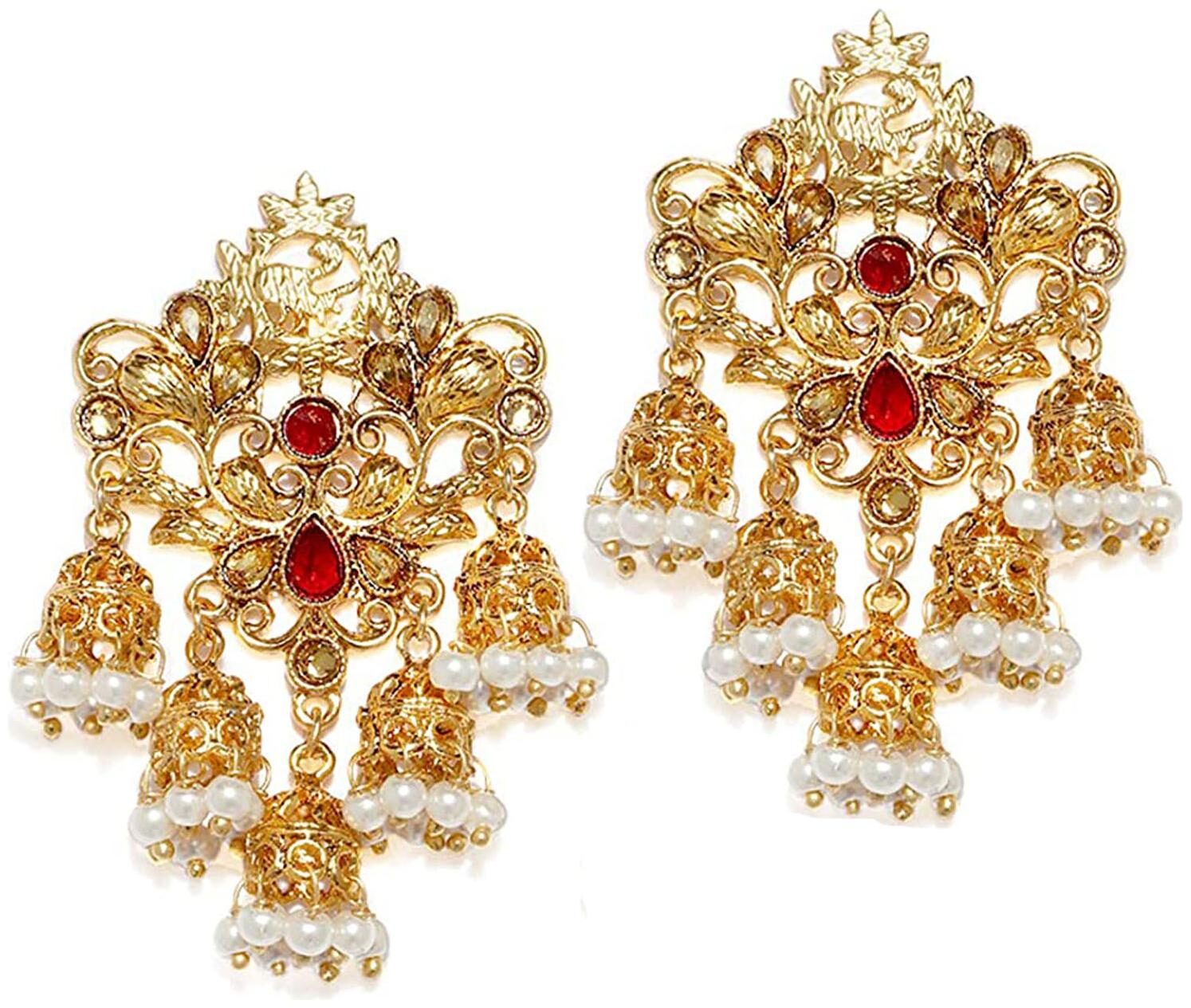 

Mahi Red Golden Jhumki For Women
