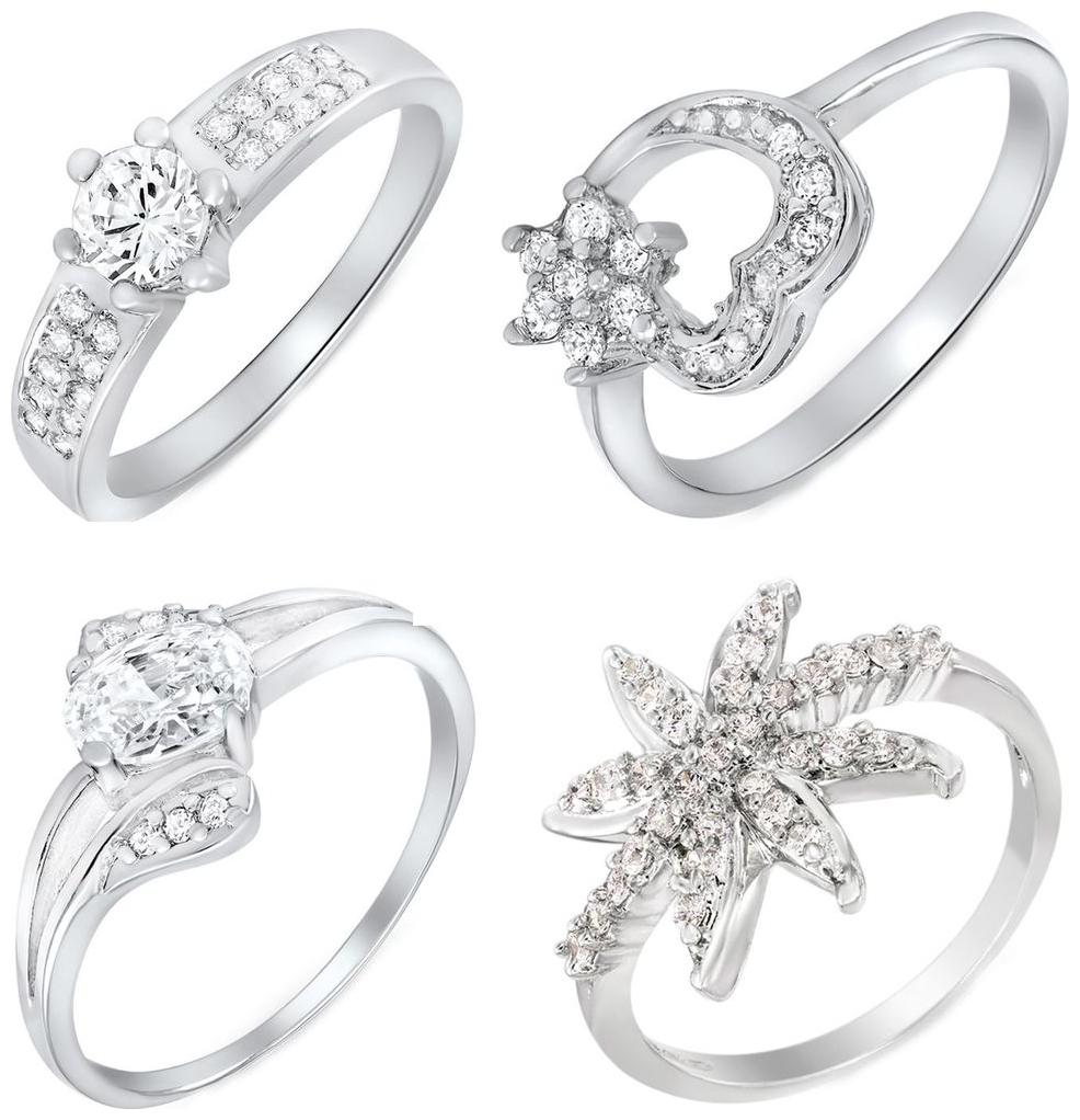 

Mahi Rhodium plated Festive Jewelry Combo of Four Finger rings with CZ For Women CO1104616R