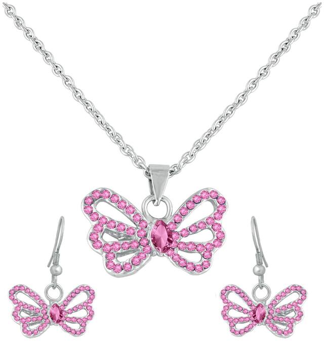 Mahi Rhodium Plated Winged Butterfly Pendant Set with crystal stones for girls and women NL1103751RPin