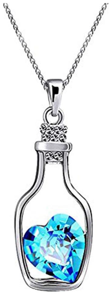 

Mahi Valentine Gift Blue Crystal Bottle Heart Pendant for Women PS1101606Blu