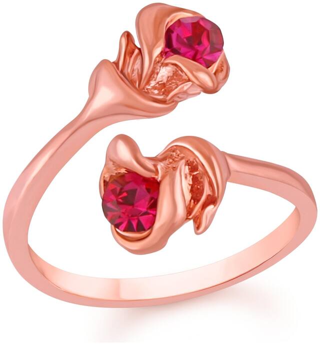 Mahi Valentine Special Rose Gold Plated Blooming Rose Adjustable Finger ring with Crystal stones for girls and women FR1103018Z