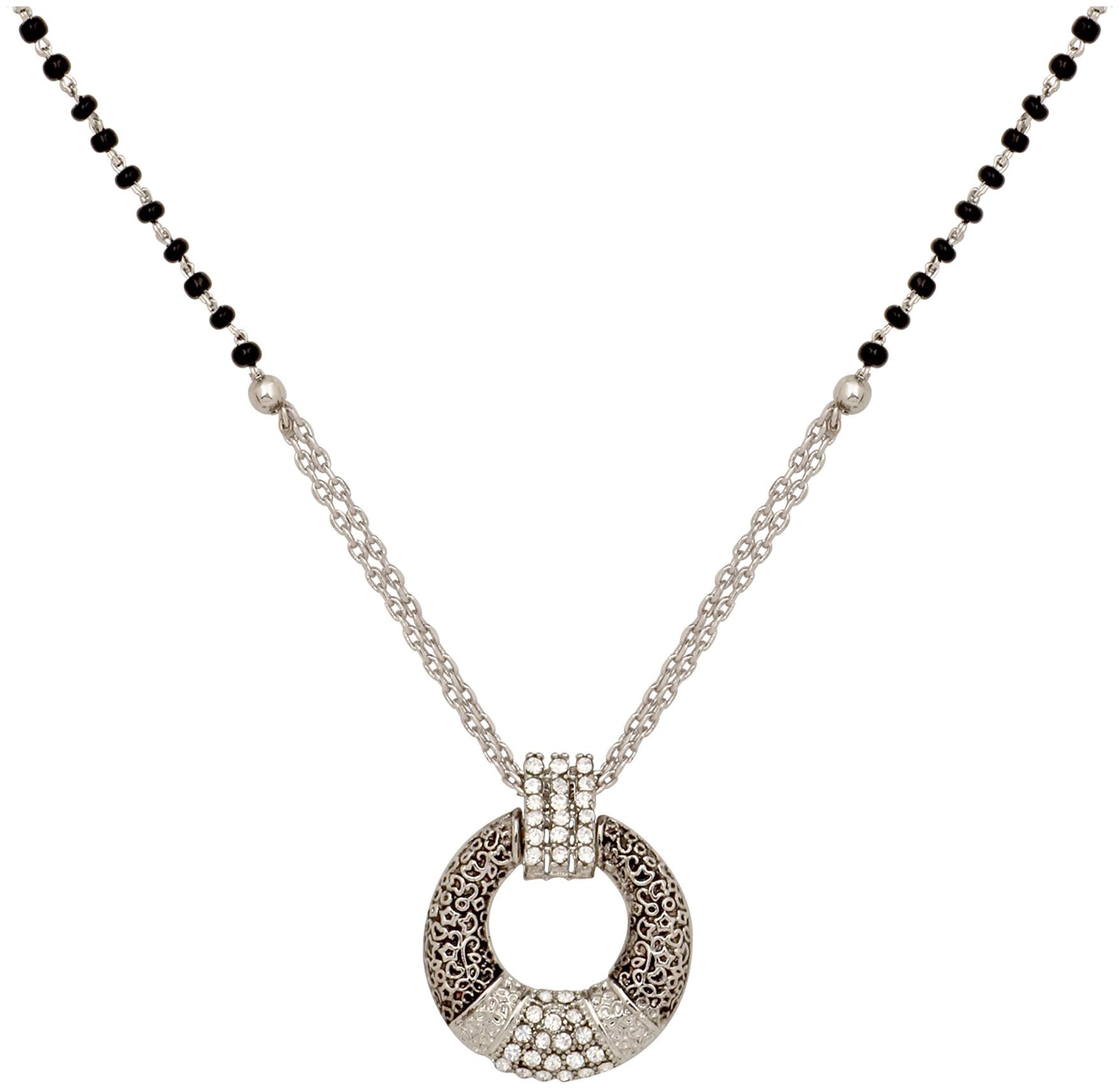 

Mahi Silver Oxidized Round Crystal Mangalsutra Pendant For Women (PS1101725R)
