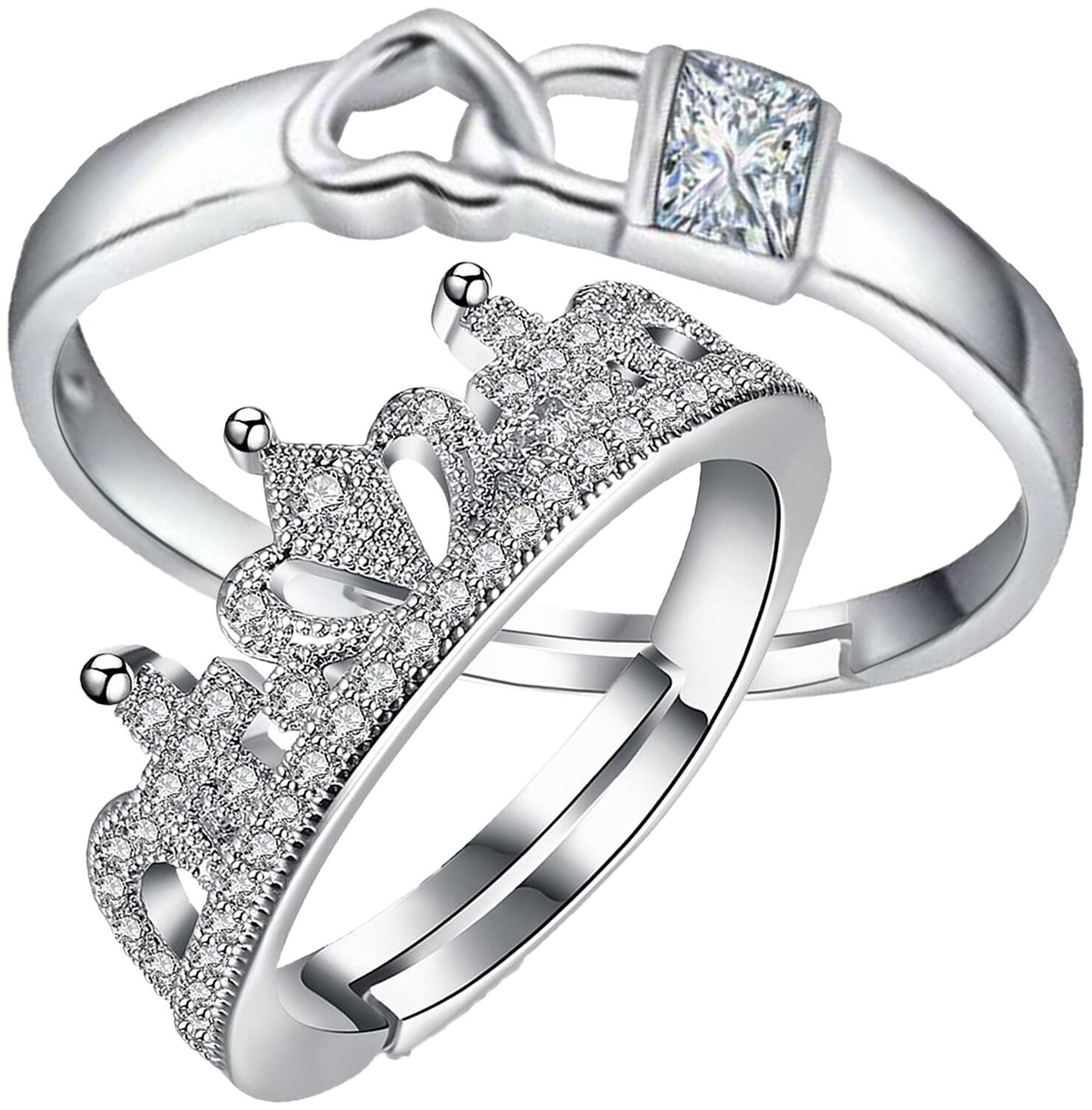 

Mahi Solitaire Crystal Lock Heart And Crown Proposal Adjustable Couple Ring For Men And Women (FRCO1103103R)