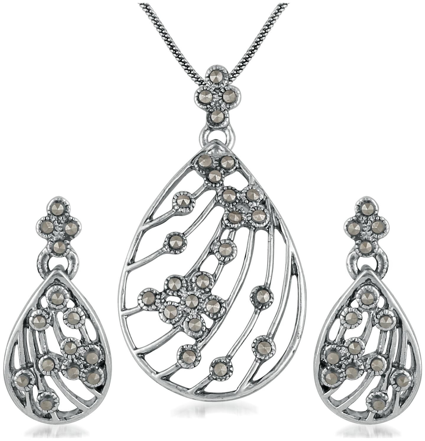 

Mahi Valantine Gift Rhodium Plated Pear shaped Designer Swarovski Marcasite Pendant set for girls and women NL1107032R