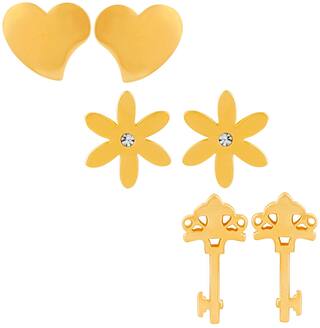 Mahi Valantine Gift Gold Plated Enchanting Stud Earrings combo with crystal stones CO1104854G