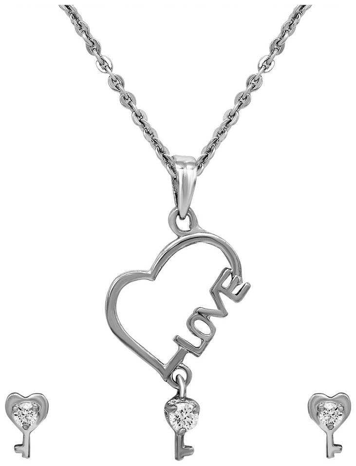 

Mahi Valentine Gift The Love Key Rhodium Plated Pendant set with Swarovski Zirconia for Women NL1105050R