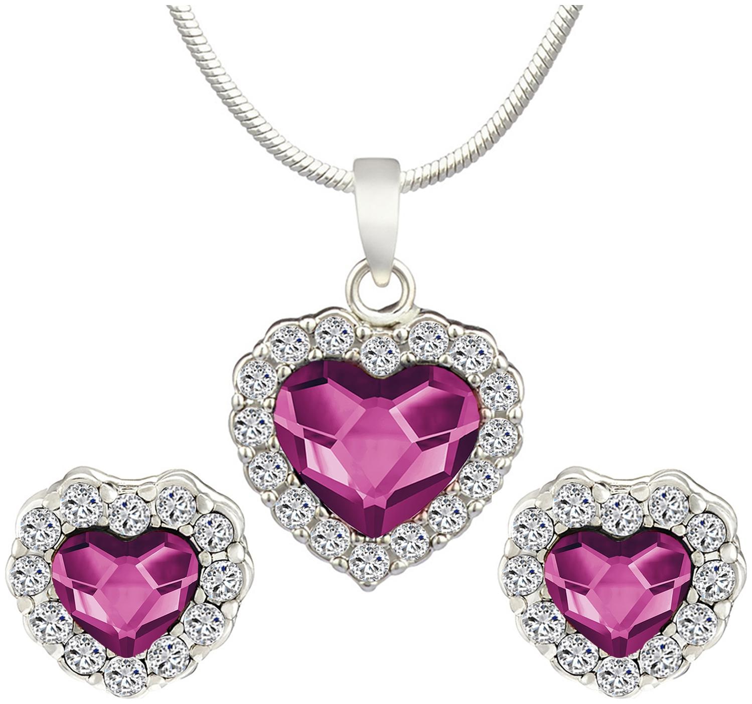

Mahi Valentine Gift Fushia Purple Titanic Heart Pendant Set Made with Swarovski Crystals for Women NL1104119RFus