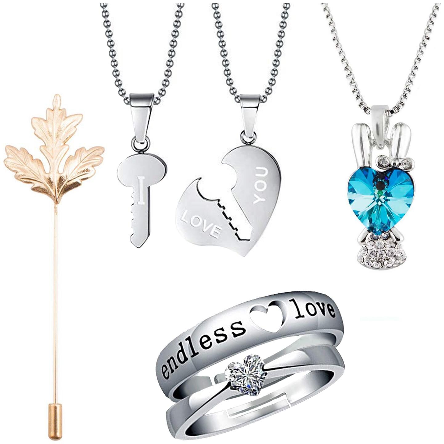 

Mahi Valentine Gift Combo of Pendants Brooch and Couple Ring for Men and Women (CO1105171M)
