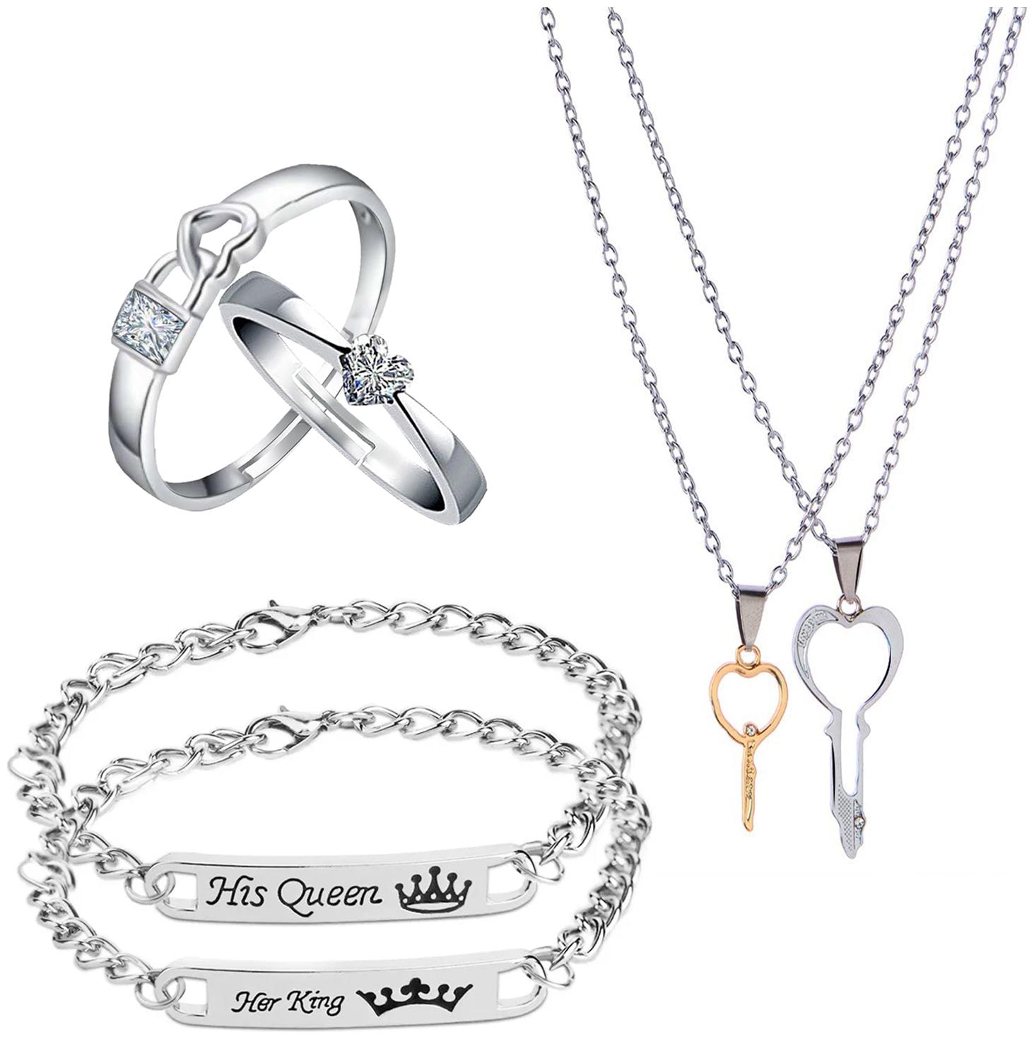 

Mahi Valentine Gift Combo of Couple Pendant Bracelet and Finger Ring for Men and Women (CO1105172R)