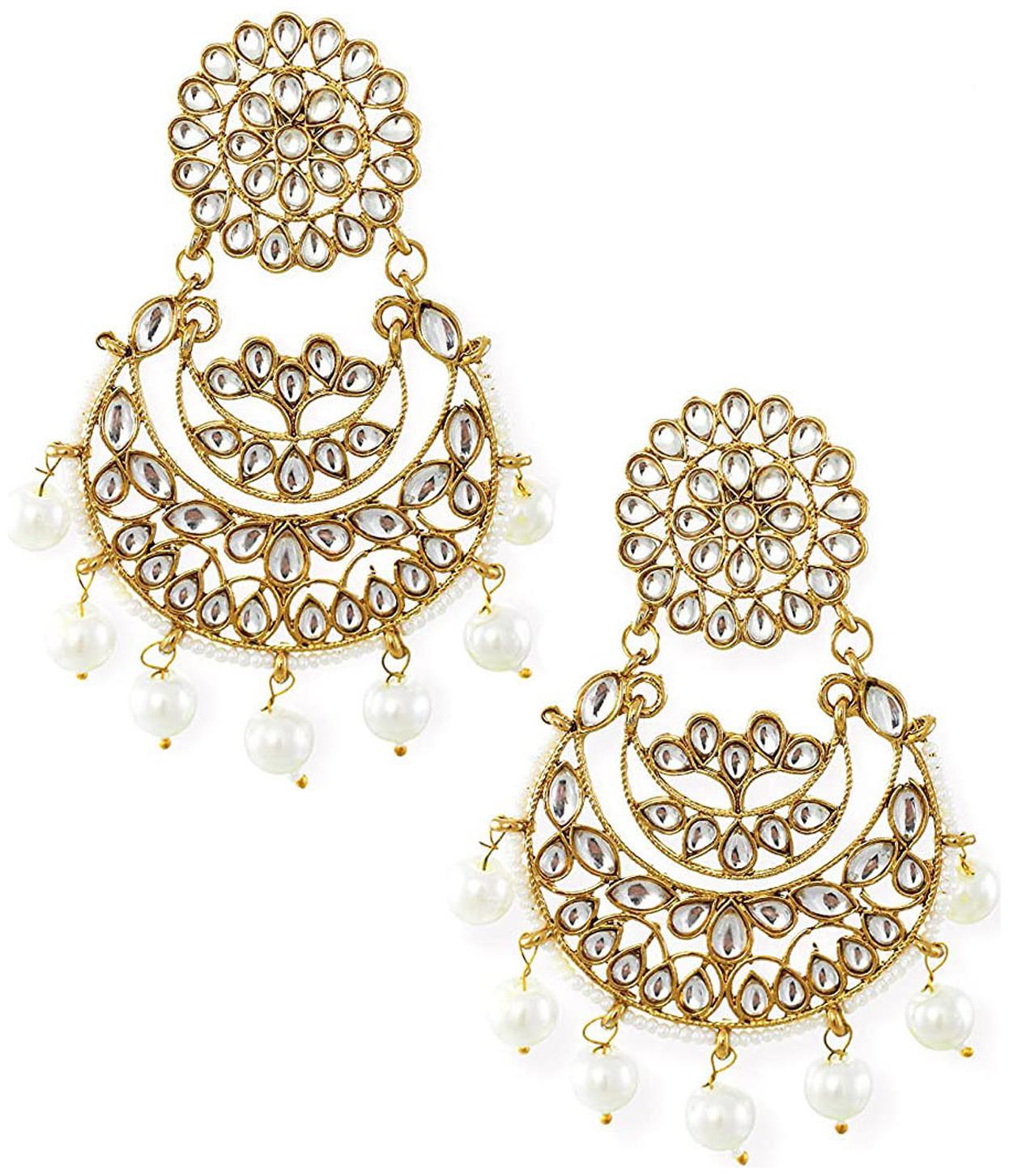 

Mahi White Golden Chandbaali For Women