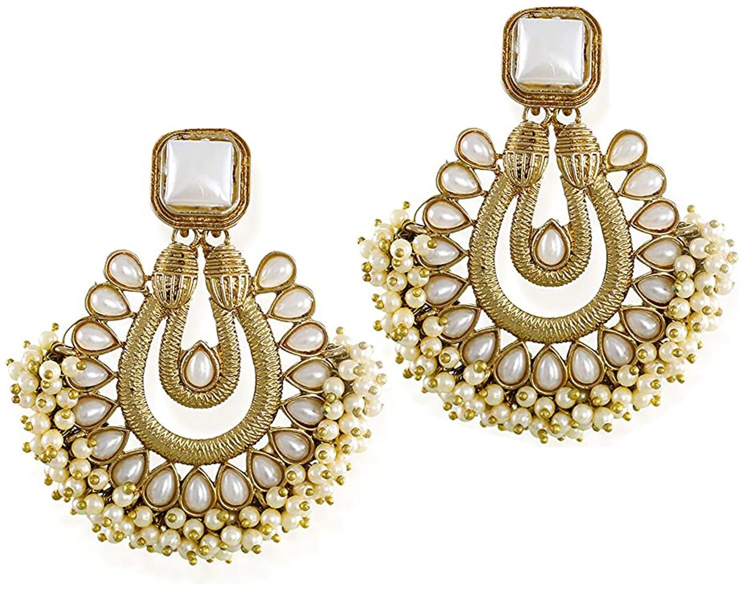 

Mahi White Golden Chandbaali For Women