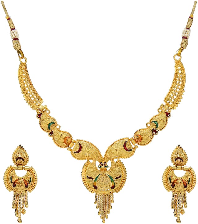 Mansiyaorange Traditional Party Wedding Wear One Gram Gold Jewellery Necklace Sets For Women