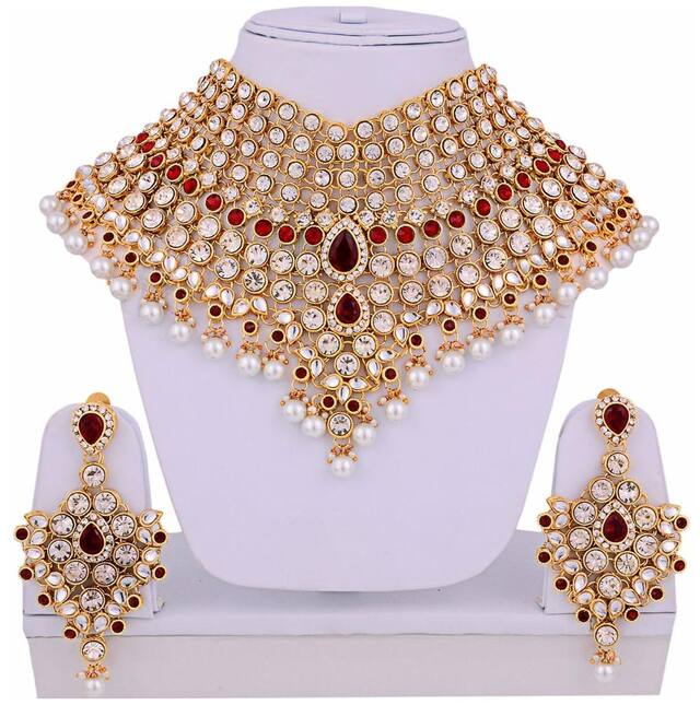Maroon Designer Wedding & Engagement Partywear Necklace set With Maang Tikka