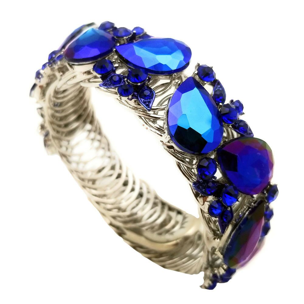 

Marquise Crystal Teardrop Glass Stone Rhinestone Accented Leaf Cuff Bracelet