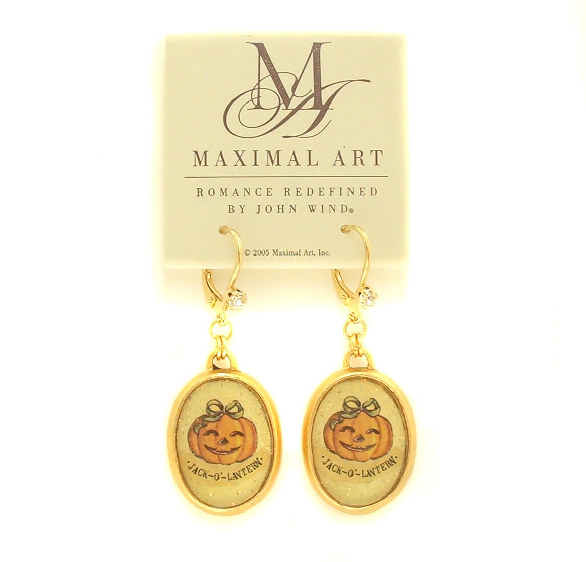 

Maximal Art Earrings Pumpkin Jack-O-Lantern Gold Halloween John Wind Jewelry New