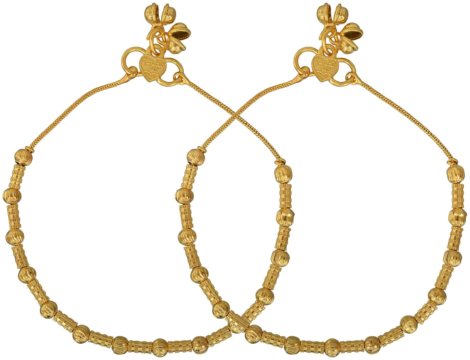 

Memoir Brass Gold Carved ball bead and bar Stylish Payal Pajeb Anklet Women Traditional Brass Anklet ()