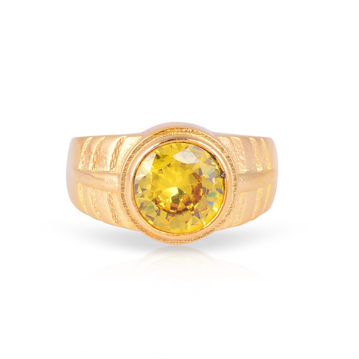 

Memoir Brass Gold Plated Faux Pukharaj Finger Ring For Men Women (6 25 Ratti) (ORMI5706)