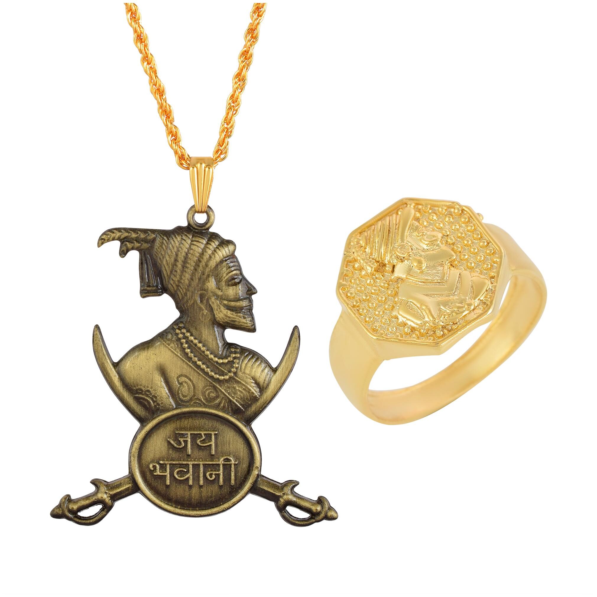 

Memoir Brass Antique finish Warrior Shivaji Pendant and fingerring Combo(Pack of 2) CMMI5695