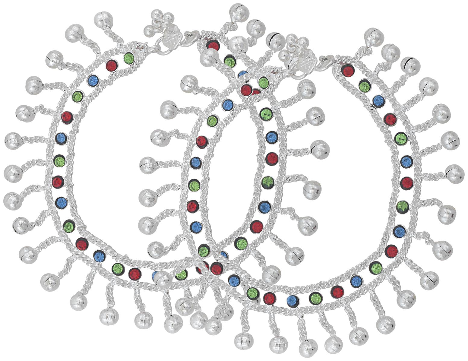 

Memoir Brass Silver plated Colourful broad heavy payal pajeb Anklet Women Traditional Brass Anklet (Pack of 2)