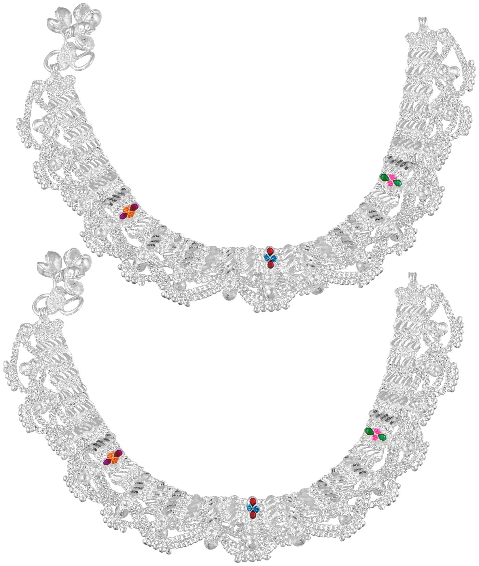 

Memoir Brass Silverplated Broad Payal Pajeb Anklet Women Traditional (AKRM6543)
